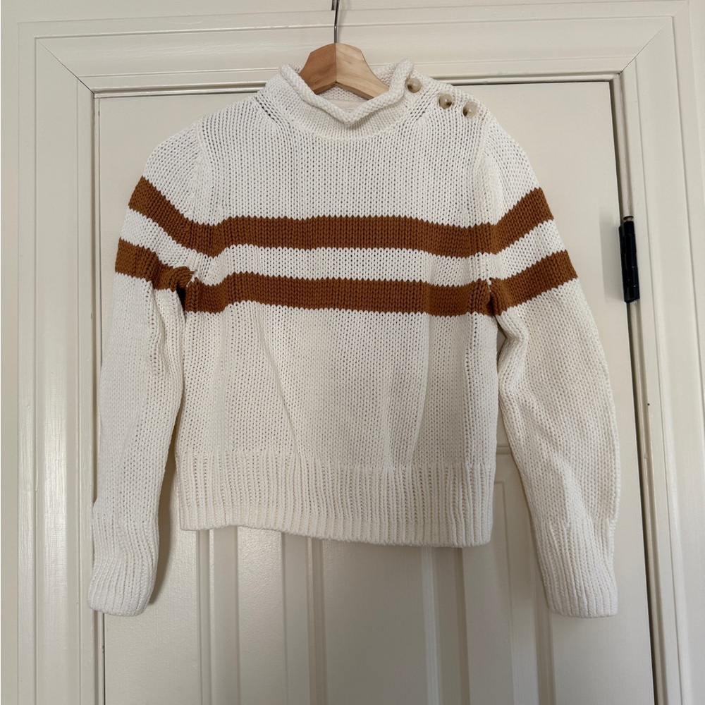 Lake- Jane Cotton Sweater in Cognac Double Stripe Size Small